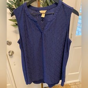 Bit & Bridle Navy Blue Eyelet Sleeveless Top L